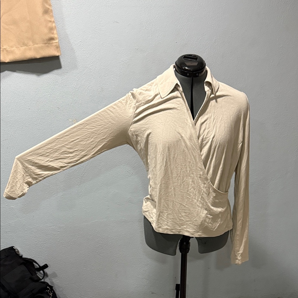 CAbi Cream Long Sleeve Wrap Blouse